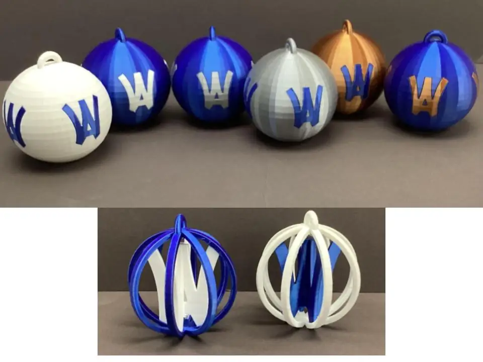 Wyo Area sphere ornaments in school colors
